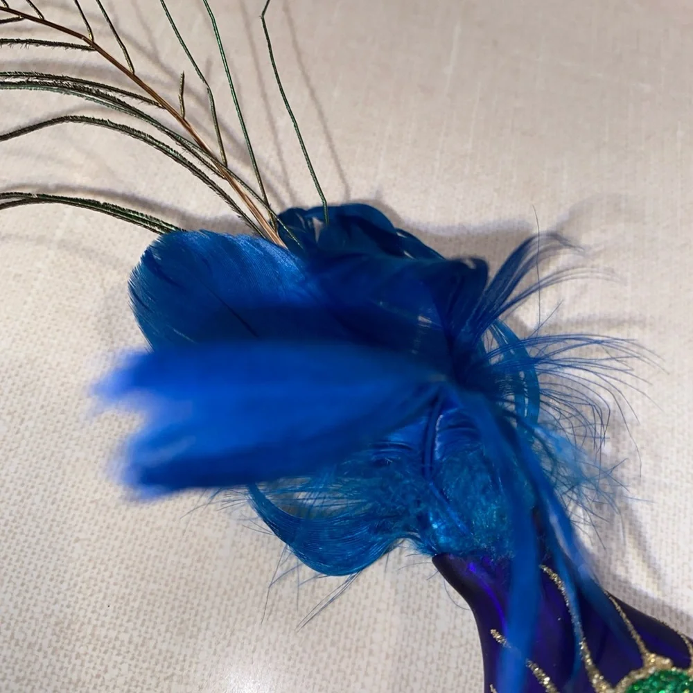 Vintage Peacock Glass Christmas Ornament With‎ Feathers